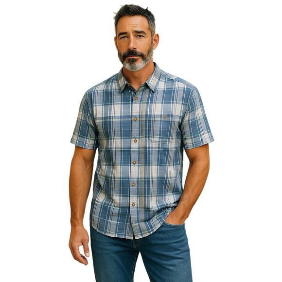 Tommy Bahama Other - Tommy Bahama Mens Silk Shirt Button Up Blue & White Plaid Short Sleeve Large